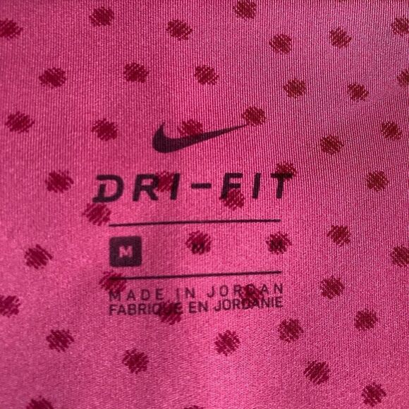 Nike Dri Fit Pink Polka Dot Leggings High Rise Ruched Sides Womens Medium Flaw - Picture 7 of 9